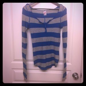 Free People Striped Distressed Long Sleeve Top